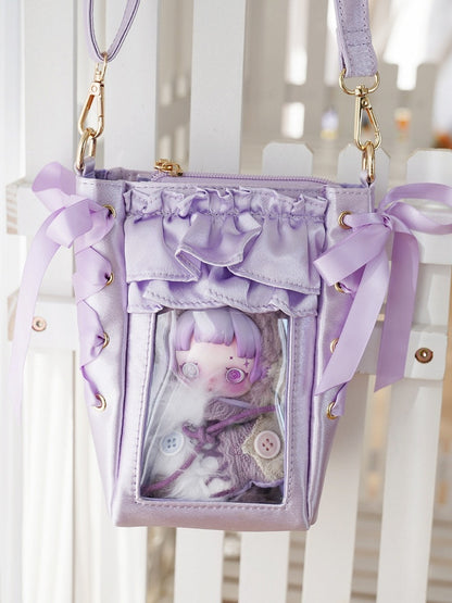 Rainbow Satin Clear Window Mini Ita Crossbody Purse - Morning Glory