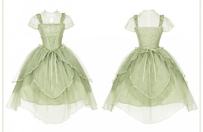 Green Orchid Chinoiserie Lolita OP Dress & Hairclips Set - With PUJI