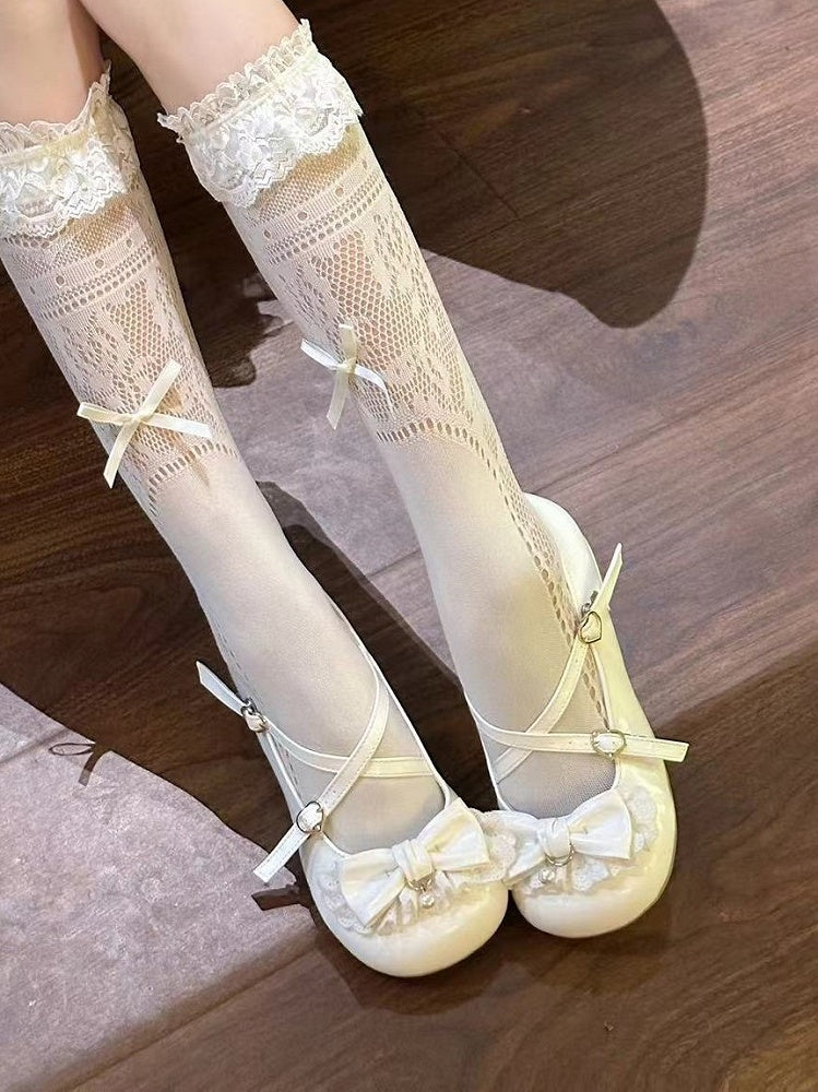 Mary White Lace 2.5cm with Low-heel Sweet Details Janes Bow Trim Lolita