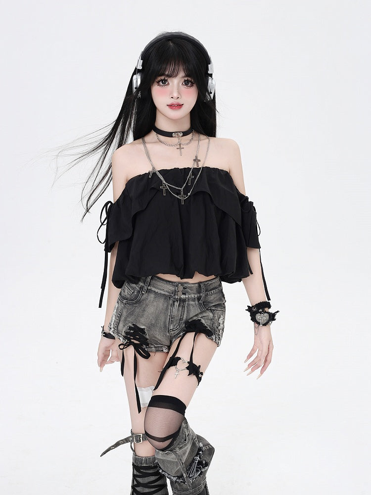 Three Top/Bubble Ways Black Wear Skirt