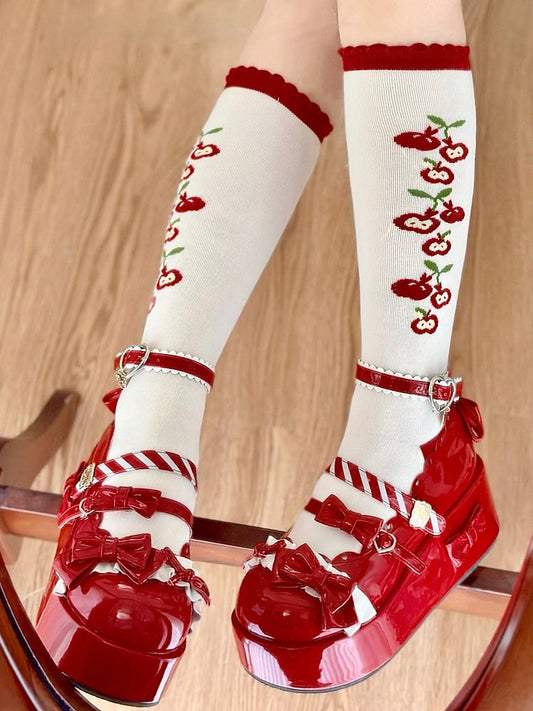 Lolita Calf Red Apple White Socks