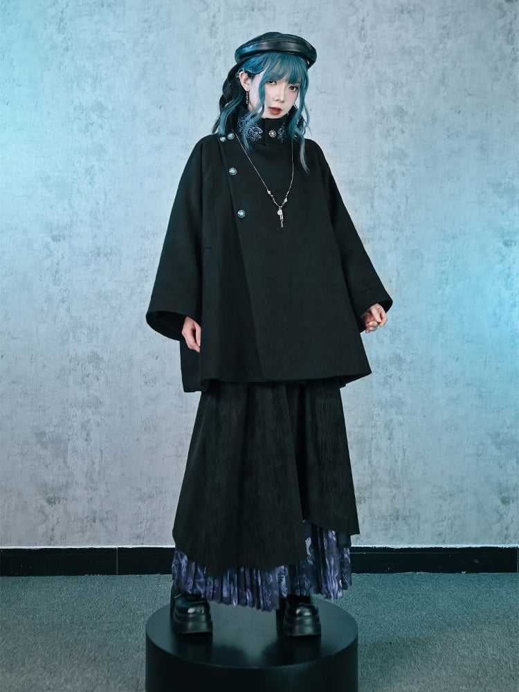 Hem - Double Black Layered Skirt Cheongsam Goth