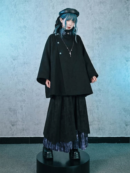 Hem - Double Black Layered Skirt Cheongsam Goth
