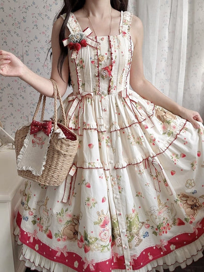 Bunny Pink House Kleid Saumdruck Lolita Red Fashion und Erdbeere