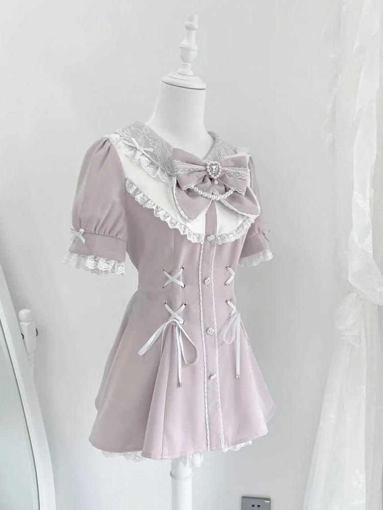 ミニドレス+ショーツ ジライディテール ホワイト レースアップウエスト ラインストーン装飾 ケイセット ピンク