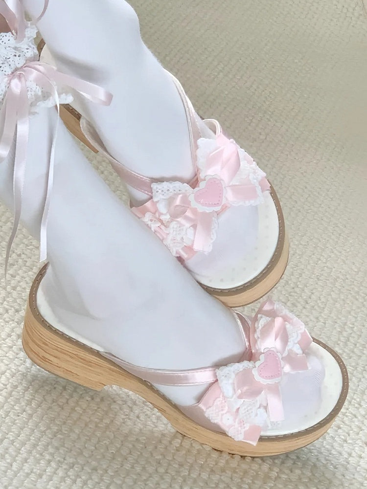 Slippers Pink Lolita Wa Heart with Applique