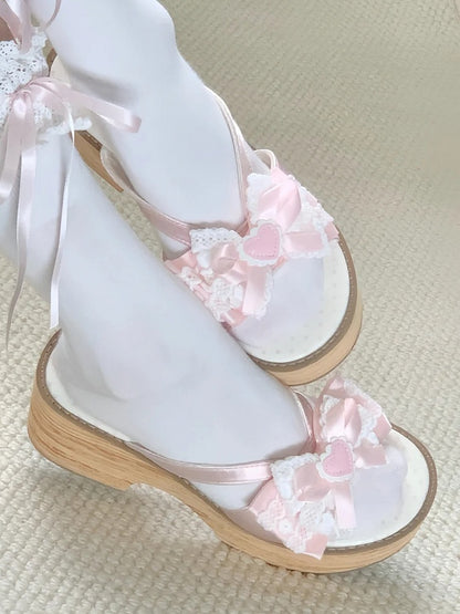 Slippers Pink Lolita Wa Heart with Applique