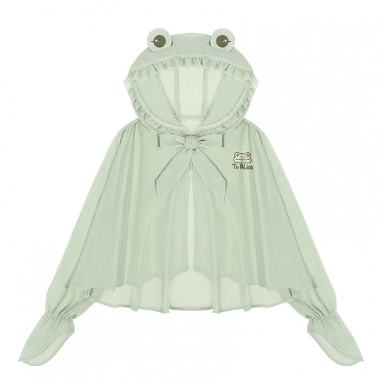 Halbtransparentes Sonnenschutz-Oberteil mit Froschhaube, hellgrüner Chiffon