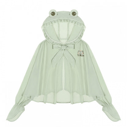 Halbtransparentes Sonnenschutz-Oberteil mit Froschhaube, hellgrüner Chiffon