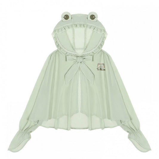 Halbtransparentes Sonnenschutz-Oberteil mit Froschhaube, hellgrüner Chiffon