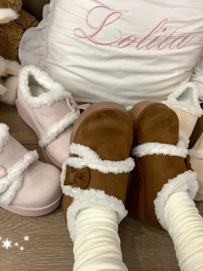 Platforms Plush Cozy Sweet Decor with Bows Lolita Interior 4.5cm Light Brown