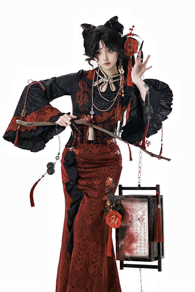 Neu Reservations Style Spirit Red Snake China Kleid