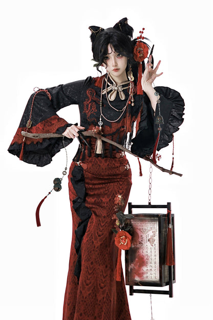 Neu Reservations Style Spirit Red Snake China Kleid