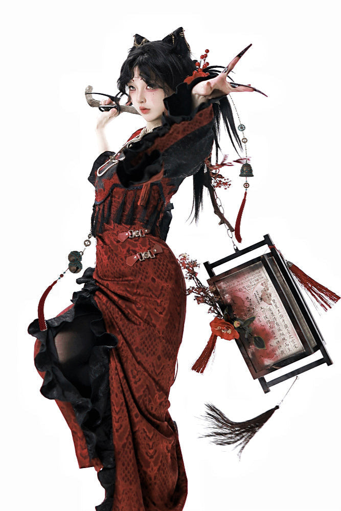 Neu Reservations Style Spirit Red Snake China Kleid