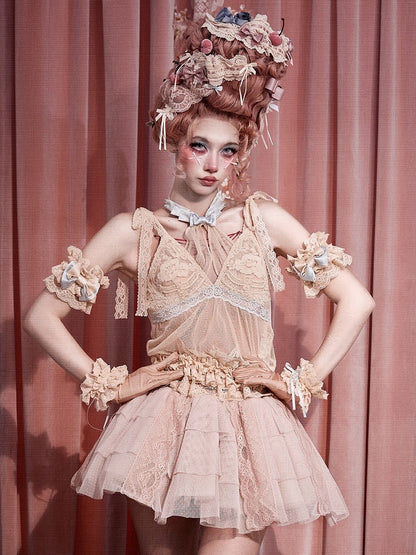 Apricot Lace & Dots Tulle Halter Camisole - Blood Supply