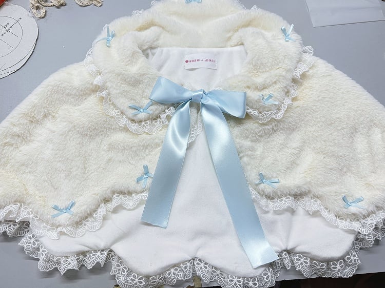 Sweet / Lolita Winter Cape with Plush Pink Bunny Ears Kitty