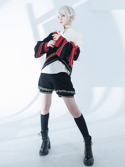 Chinoiserie Stand Ouji Shirt Lace-up Collar White