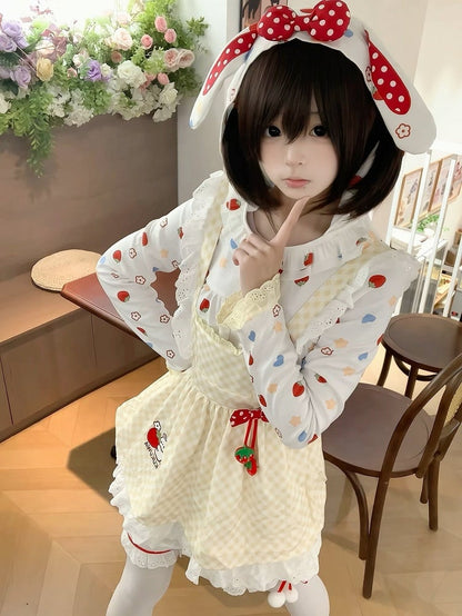 Otaku Kawaii - Long Lace-trimmed Hooded White Cuffs Sleeve Top
