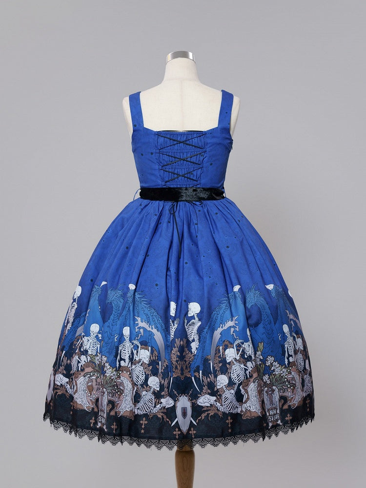 Blue Square Neck Skeleton Cross Gothic JSK Dress - NnSTAR