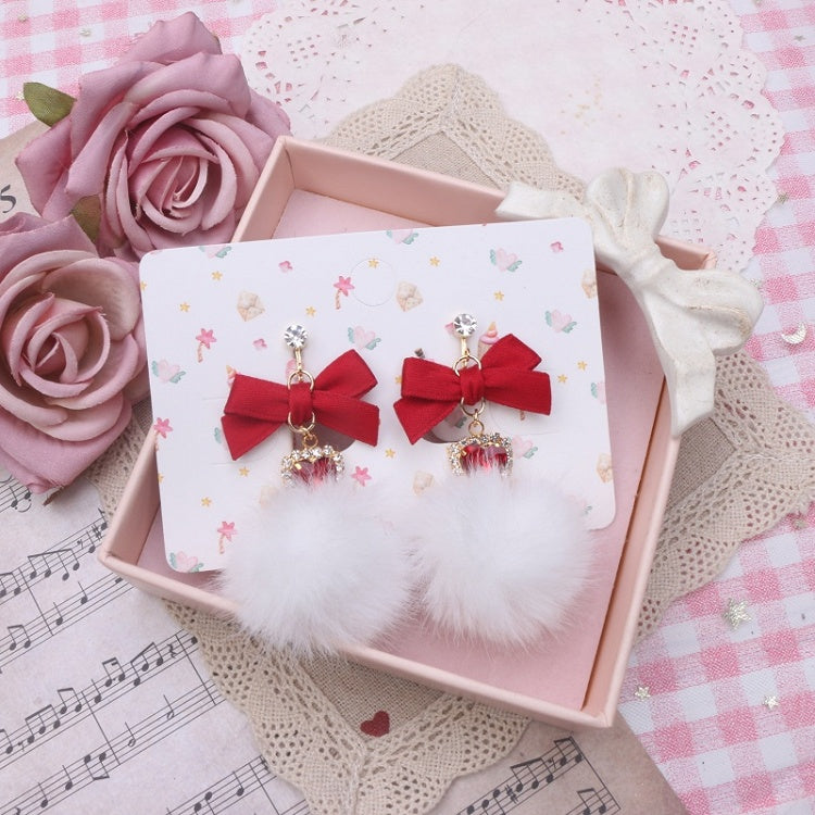 Pom-pom Kei Jirai Options Rhinestone Earrings 5 Bowknot Heart Color