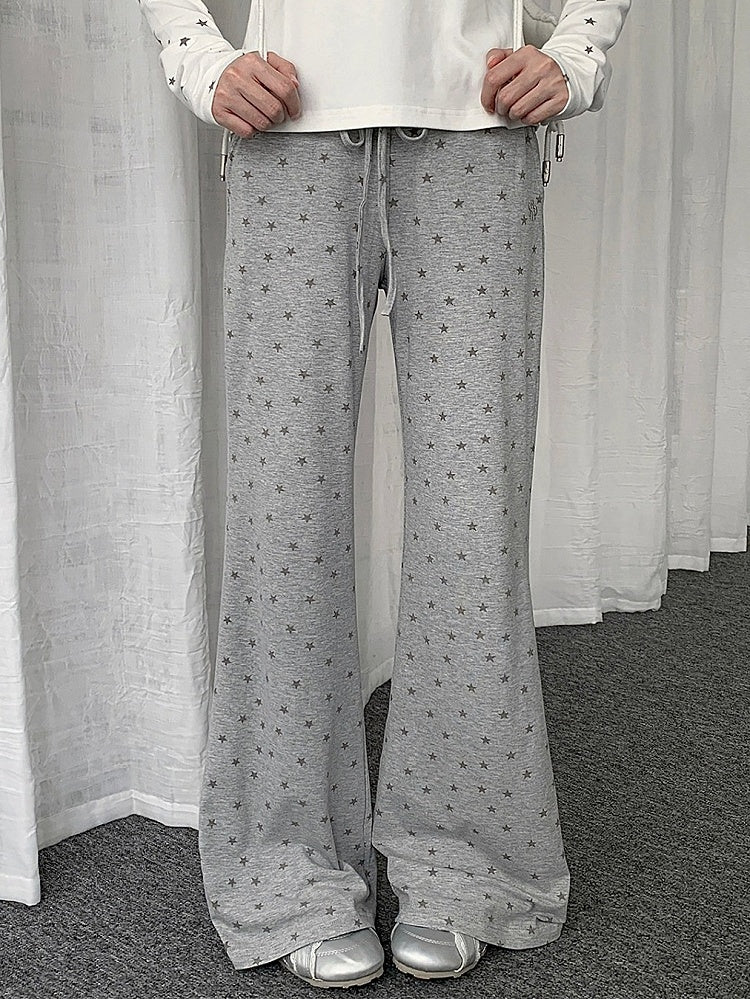 Two Tone Casual Straight Leg Star Print Pants - Solkatt