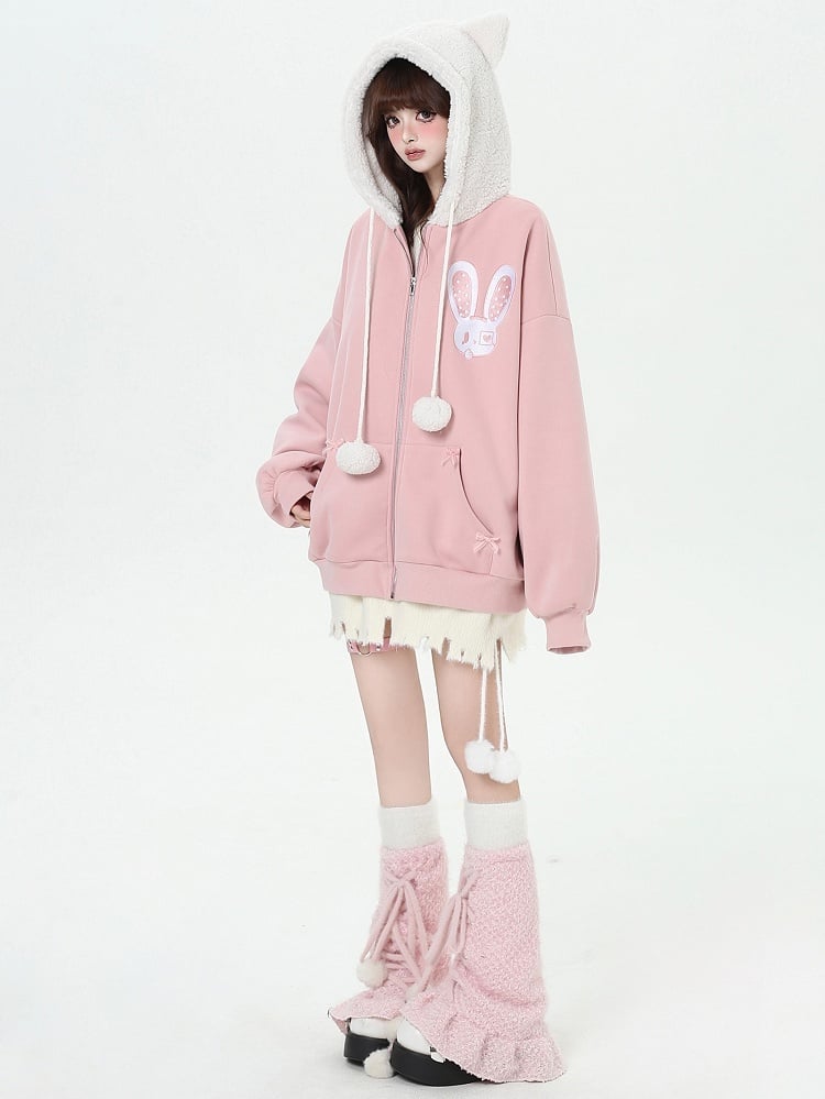 Schwarz/Rosa Kapuzenjacke mit Hasen-Katzenohren-Design