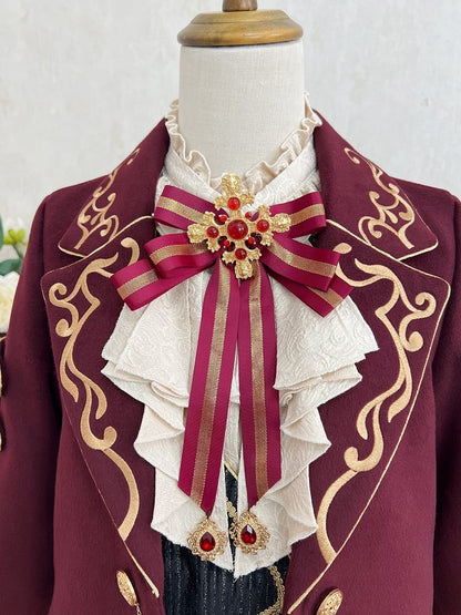 Rotes Ouji Lolita Gryffindor-Outfit, langärmliges Hemd + roter Schwalbenschwanzmantel + Shorts mit geradem Bein