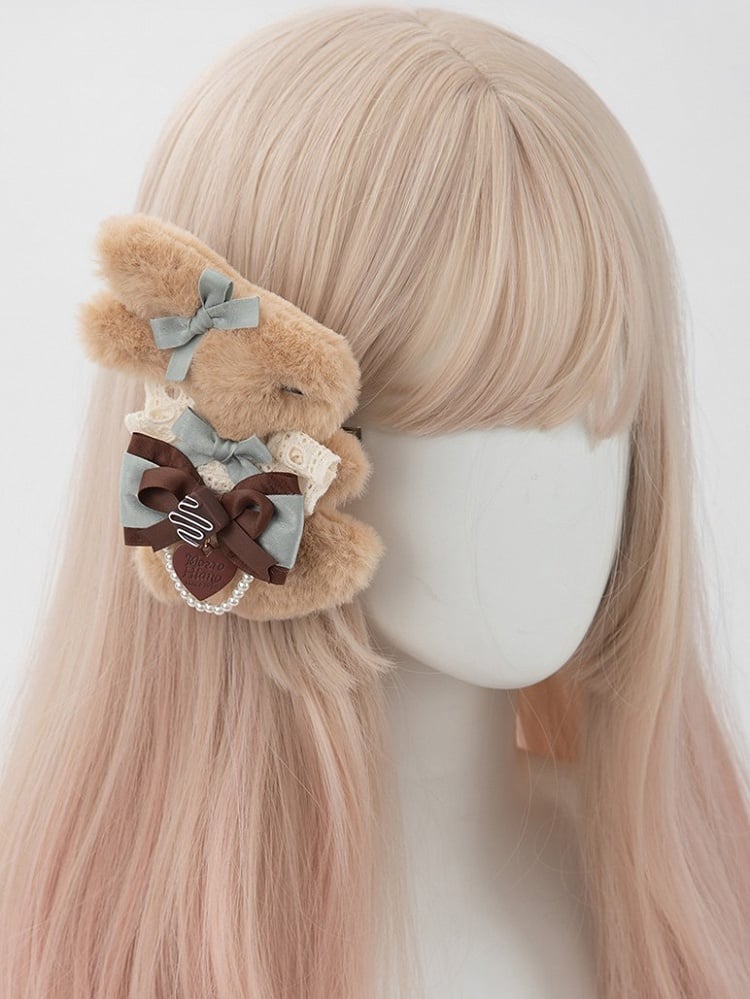 Brown Plush Bunny Sweet Hairclip/Brooch Lolita
