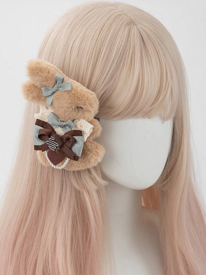 Brown Plush Bunny Sweet Hairclip/Brooch Lolita