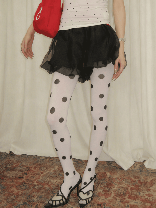 Pattern Polka-Dot White Black Big Tights With