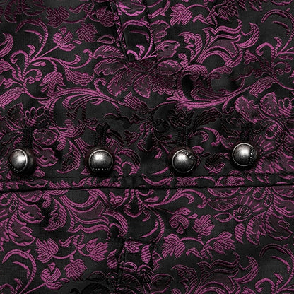 Goth Jacquard Men's Red Black Waistcoat