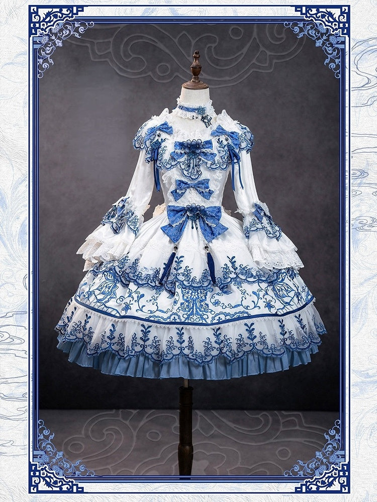 Blue Floral Embroidered Lace Short Sleeve One-Piece - Bramble Rose