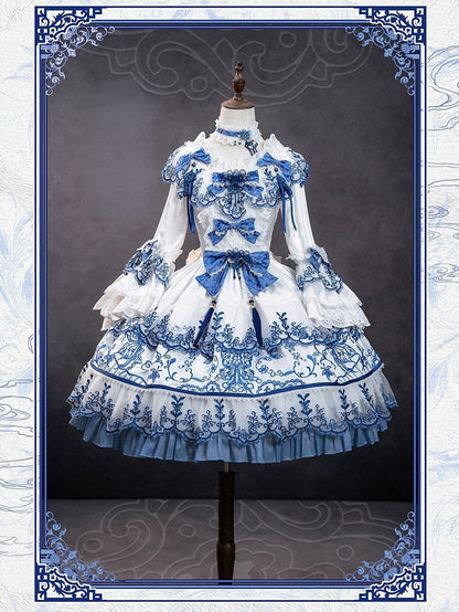 Blue Floral Embroidered Lace Short Sleeve One-Piece - Bramble Rose