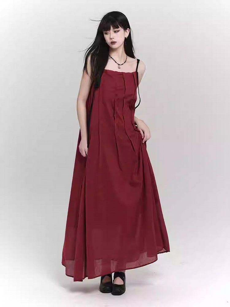 Rot/Schwarzes, knöchellanges, lockeres Unterkleid