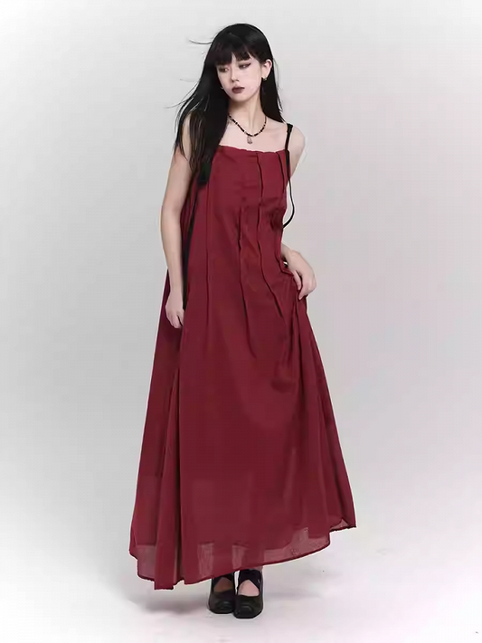 Red/Black Ankle Length Loose Slip Dress