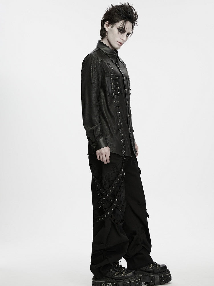 Snake Pattern Studded Black Men's Punk Shirt - Punk Rave