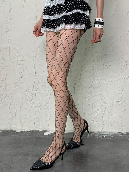 Tights Stars Y2K White/Black/Nude Fishnet