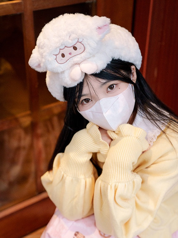 White Cute Lamb Plush Hat