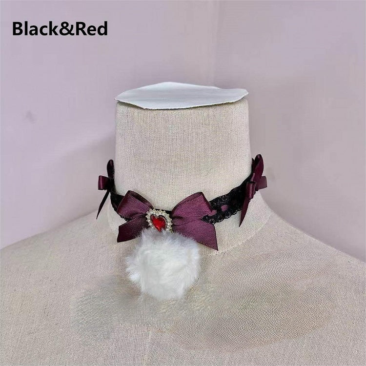 Heart Rhinestone Bow Choker Lace 6 Colors with Pendant