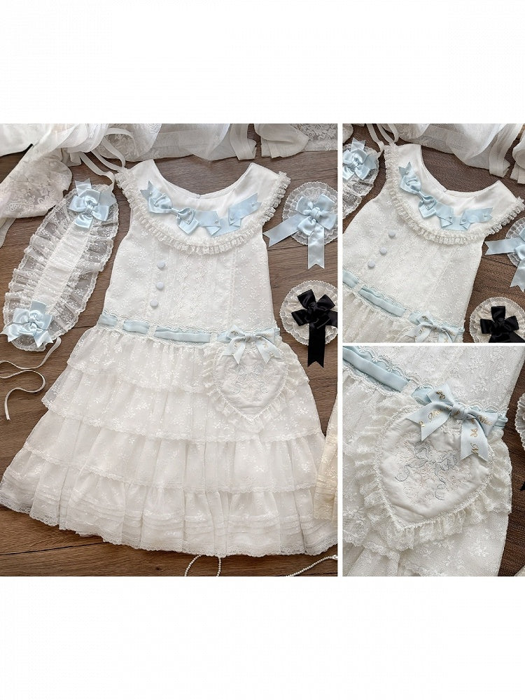 Classic Elegant White Lolita JSK Lace Gown with Heart Waist Pouch - Miss Cube Dressworks