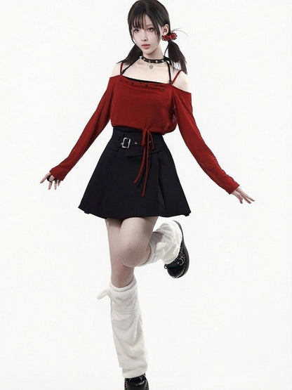 Black A-Line Buckle Strap Skirt - PINK SAVIOR