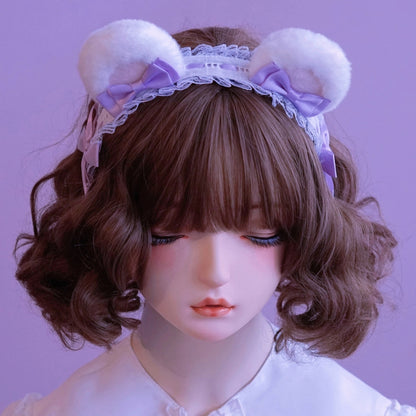 リボン付き耳付きクマのディテール ピンク/パープル KC