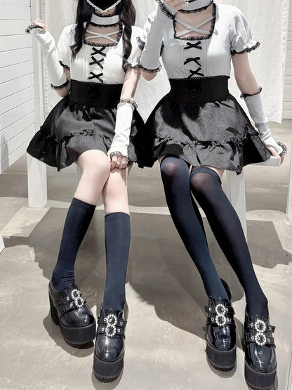 Mint | Knit Criss-Cross Jirai Arm Detachable Kei with Top Dusty Sleeves Neckline