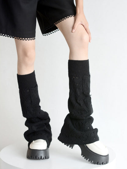 5 Colors Heart Pattern Flared Knitted Leg Warmers with Pockets