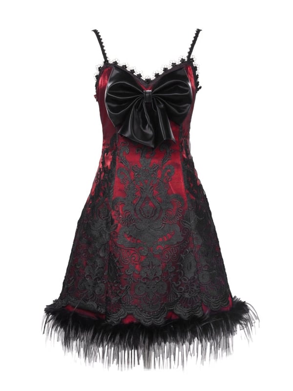 Rotes neues Kleid PU Big Bow Mieder Goth Vampir Spaghettiträger Kleid