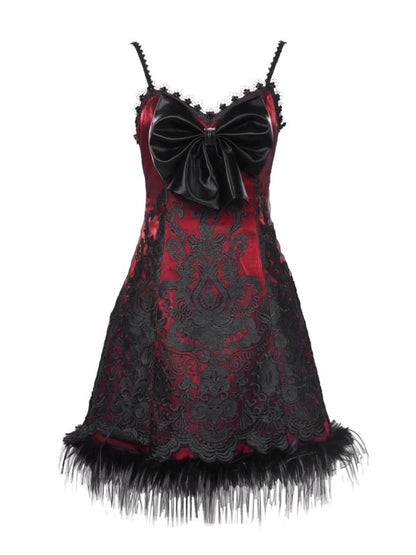 Rotes neues Kleid PU Big Bow Mieder Goth Vampir Spaghettiträger Kleid