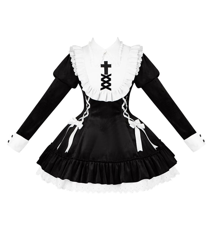Lolita Bow and Juliette with Sleeves Gothic Lacing Dress Accents Black