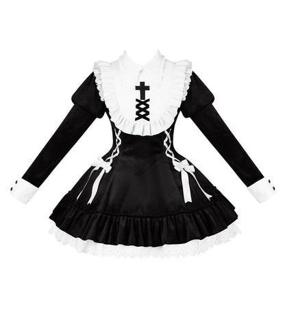 Lolita Bow and Juliette with Sleeves Gothic Lacing Dress Accents Black