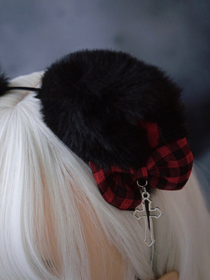 Schwarz KC Und Mit Kreuz Katze Bowknot Ohr Charme Rot Design Plaid Muster