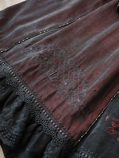 Details Dress with Square Neckline Embroidered Black Gothic Lace Red Lolita